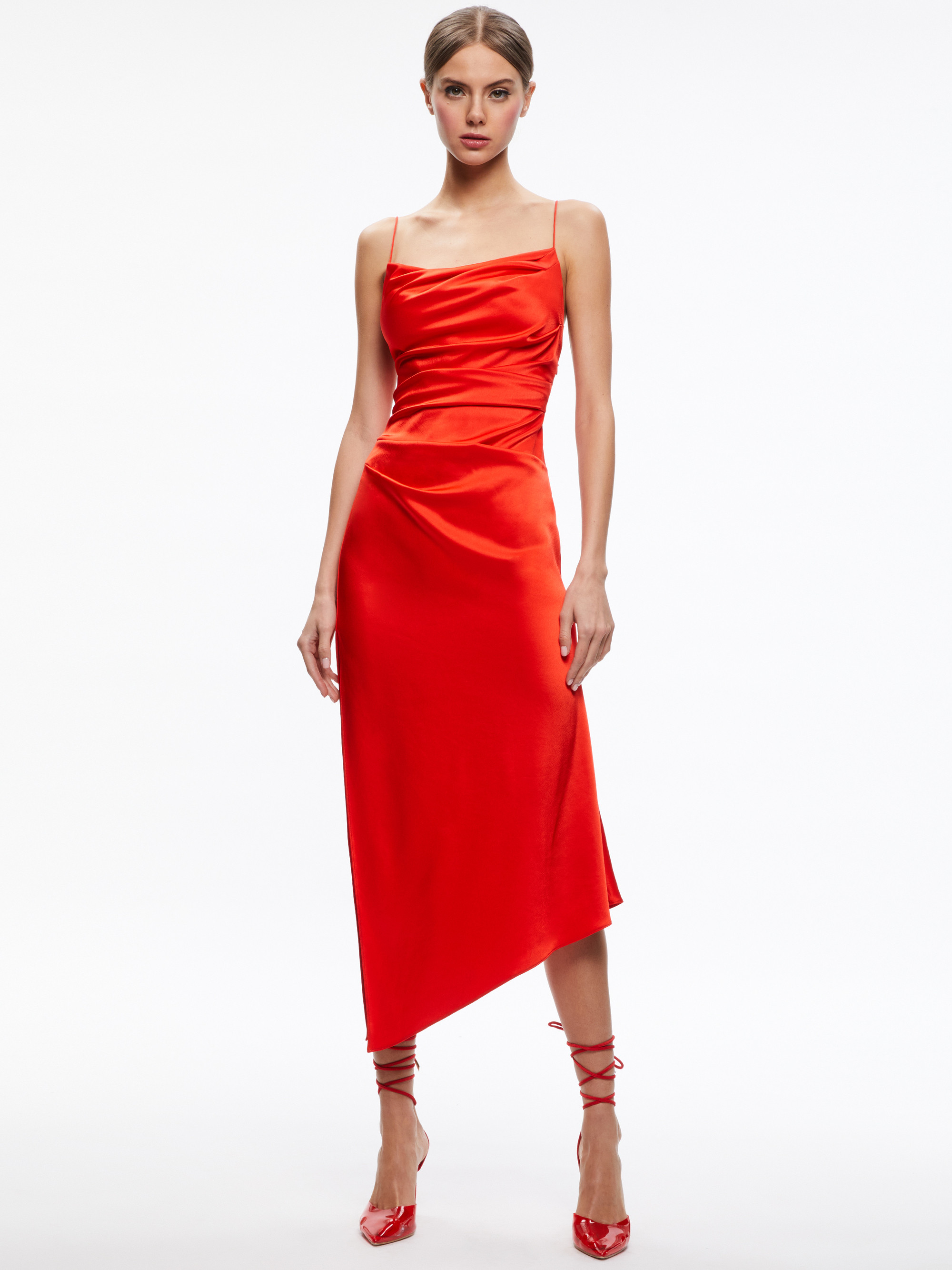 VISTA ASYMMETRICAL MIDI SLIP DRESS | Alice + Olivia