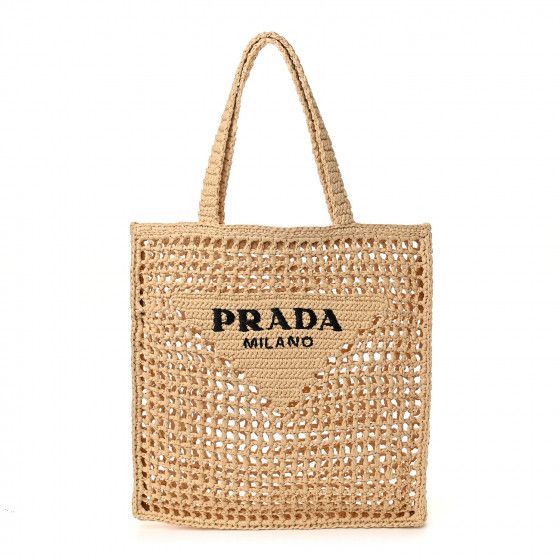 PRADA Raffia Embroidered Logo Tote Bag Naturale | Fashionphile
