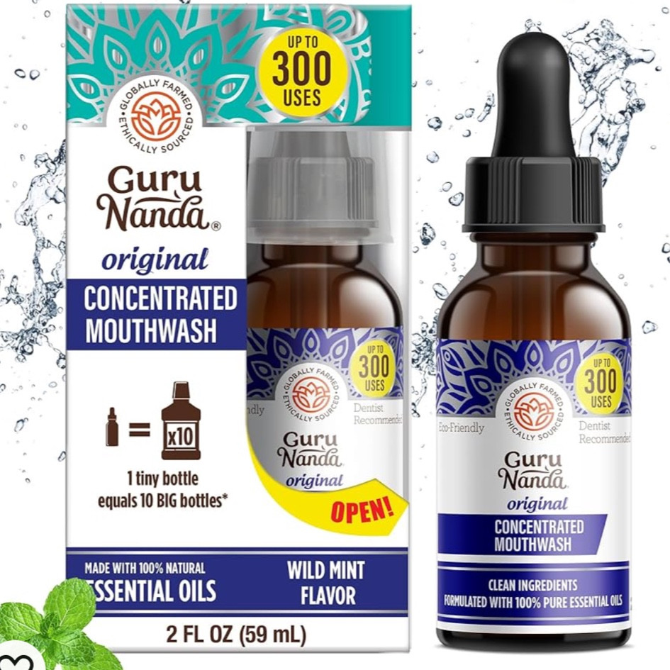 GuruNanda Concentrated Mouthwash (2 fl oz), Fluoride-Free, Mint Mouthwash with Natural Essential oils, Supports 300 Rinses, Aids in Fresh Breath

#LTKhome #LTKU #LTKbeauty