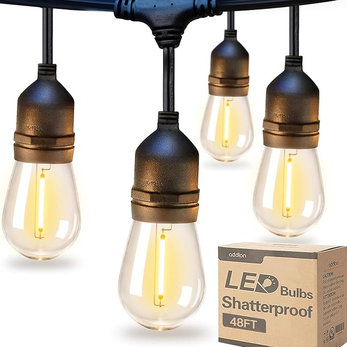 addlon LED Outdoor String Lights 48FT with Edison Vintage Shatterproof Bulbs and Commercial Grade... | Amazon (US)