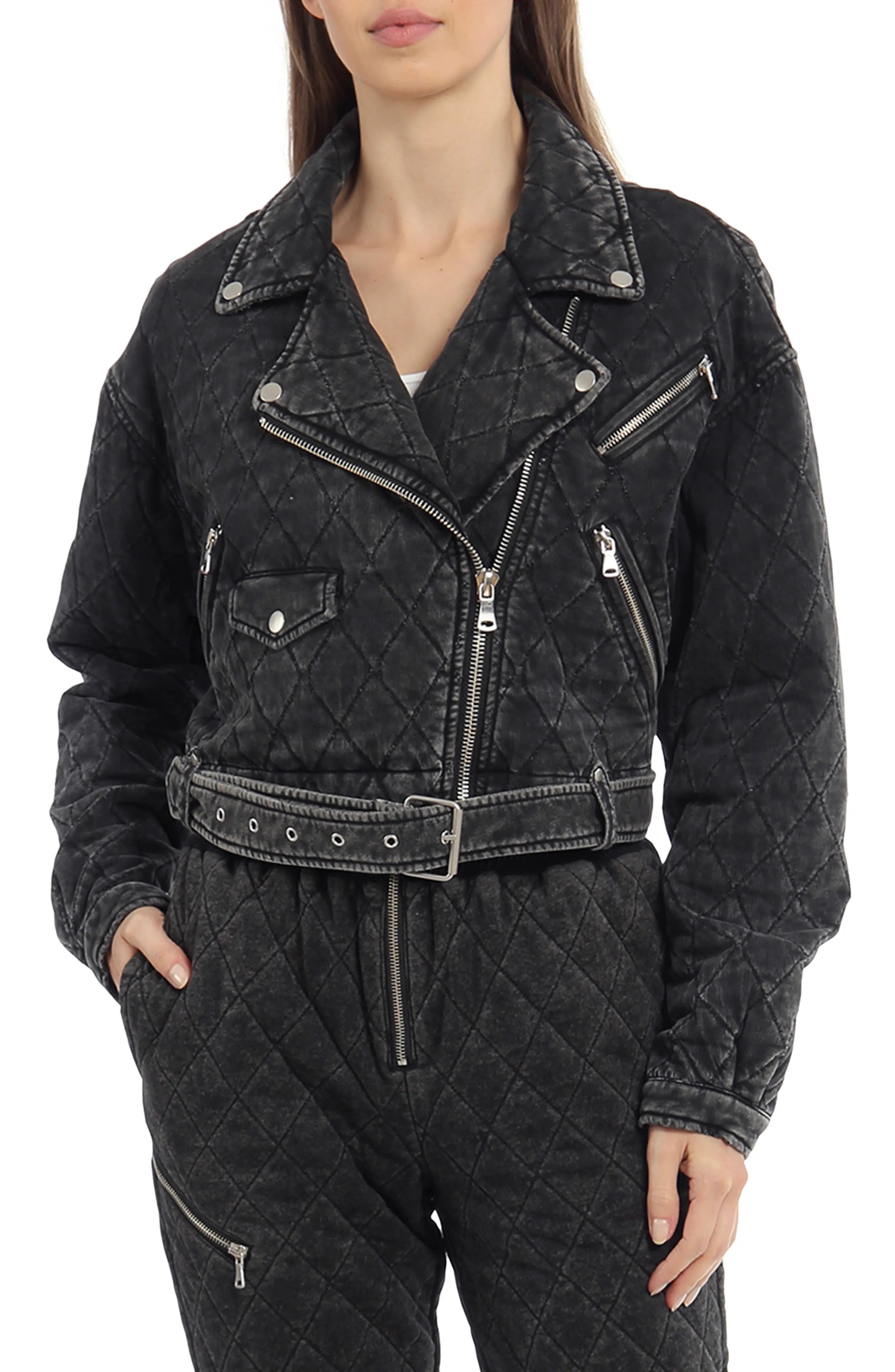 Women's Avec Les Filles Boyfriend Quilted Cropped Faux Leather Jacket, Size XX-Large - Black | Nordstrom