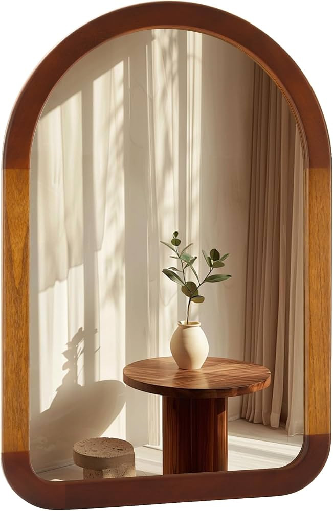 Arched Mirror 22 x 30 Inch,Brown Wood Rustic Bathroom Wall Walnut Mirror | Amazon (US)