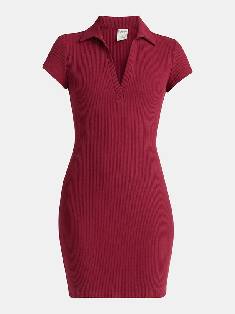 No Boundaries Ribbed Polo Mini Dress, Women’s | Walmart (US)