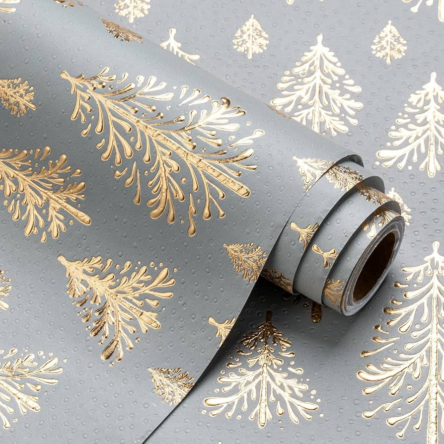WRAPAHOLIC 3D Kraft Christmas Wrapping Paper Roll - Mini Roll - 17 Inch x 16.5 Feet - Gold and Li... | Amazon (US)