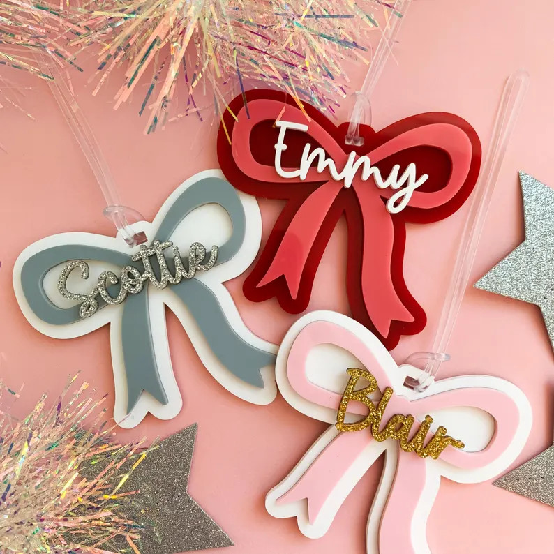 Coquette Bow Name Bag Tag Girl Bow Bag Tag Bow Stocking Tag - Etsy | Etsy (US)