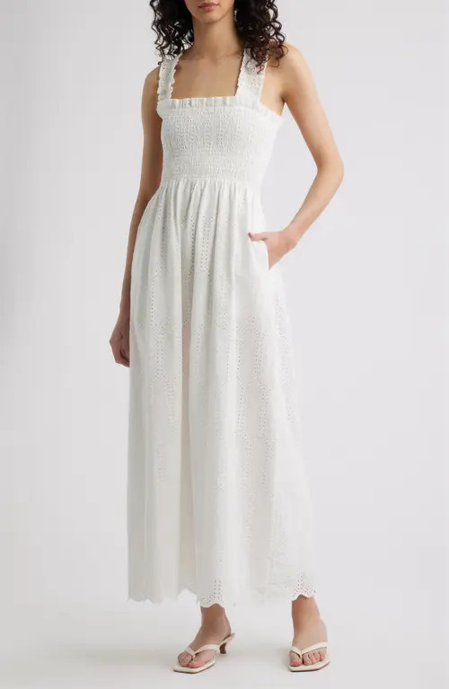 Hill House Home The Ashlyn Eyelet Nap Maxi Dress in White at Nordstrom, Size Small | Nordstrom