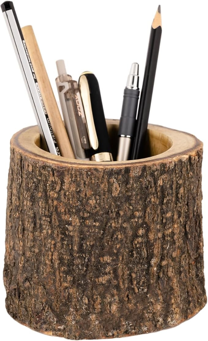 Mie Creations Rustic Wood Pencil Cup Pen Holder for Table, Vintage Antique Wooden Office Desktop ... | Amazon (US)