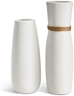 Opps White Ceramic Vases with differing Unique Rope Design for Home Décor – Set of 2 | Amazon (US)