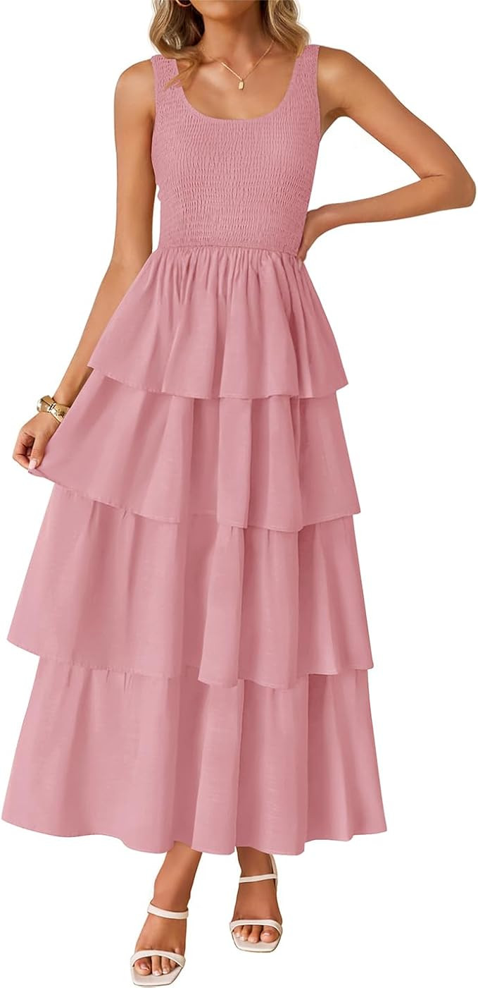 ZESICA Women's 2026 Summer Boho Sleeveless Midi Dress Scoop Neck Ruffle Tiered Layered Swing Long... | Amazon (US)