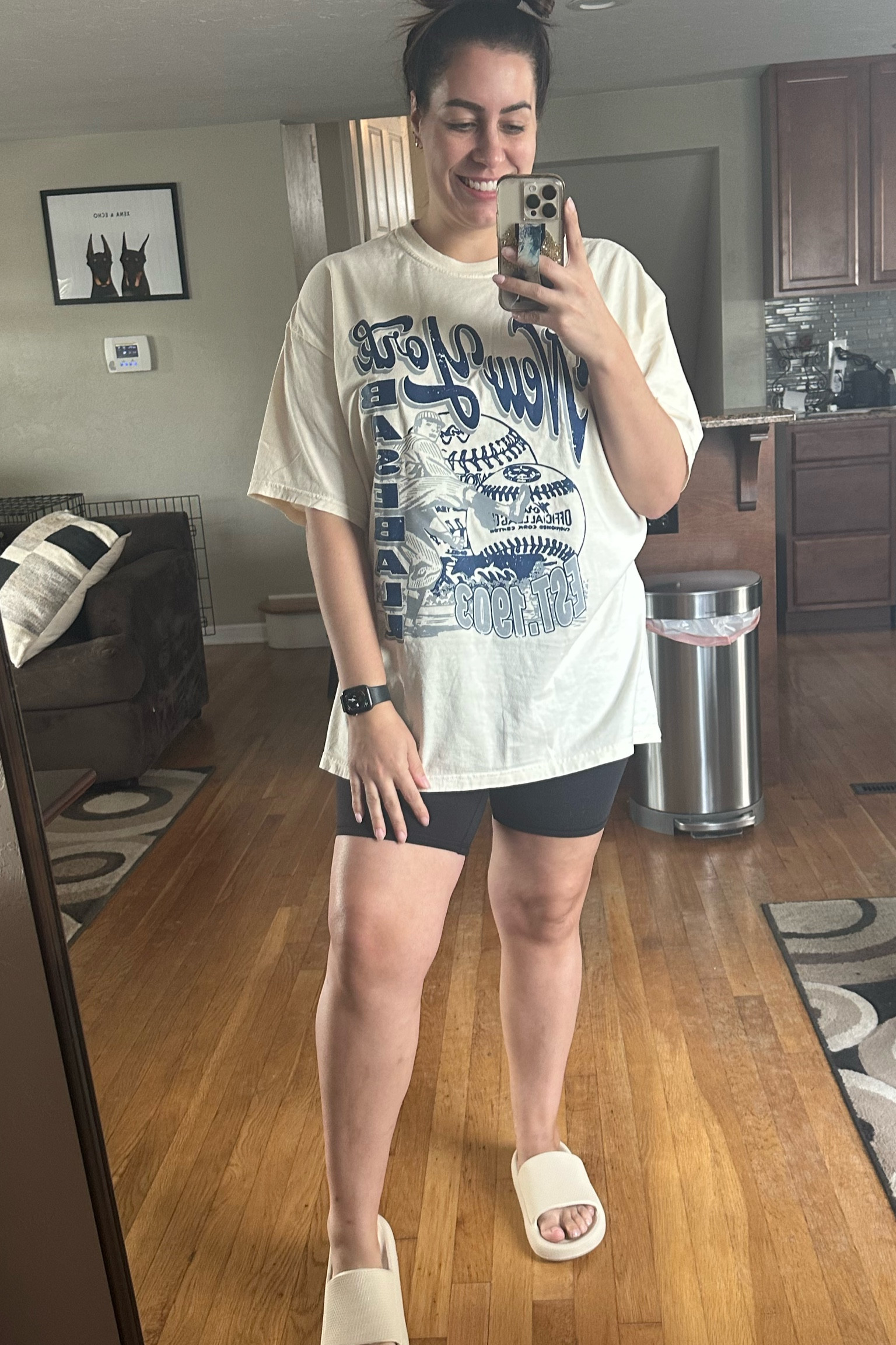 Apricot lane graphic tee - one size 
Lululemon shorts - size 10
Amazon sandals color khaki - size 9/10 women’s 

#LTKunder50 #LTKunder100 #LTKstyletip