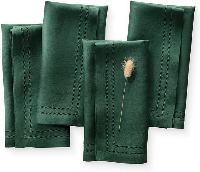 Linen Napkins 20 x 20 inch - 100% Flax Linen Forest Green Double Hemstitch Dinner Napkins Set of ... | Amazon (US)