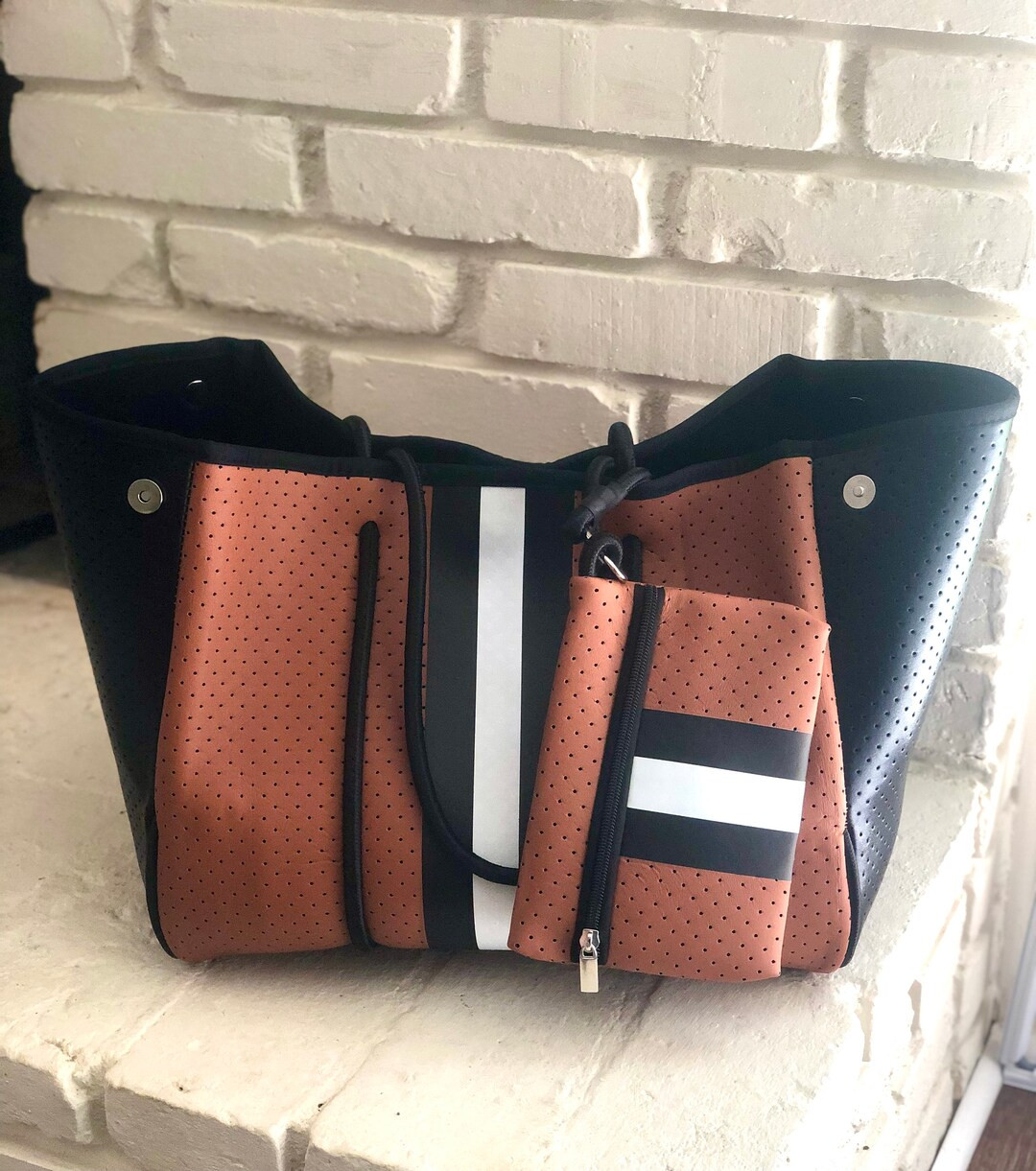 Black & Camel Neoprene Tote - Etsy | Etsy (US)