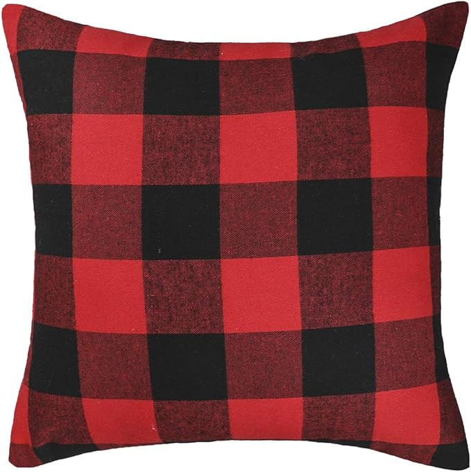 4TH Emotion 18x18 Inch Christmas Red and Black Buffalo Check Plaid Throw Pillow Case Cushion Cove... | Amazon (US)
