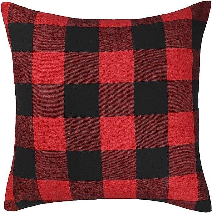 4TH Emotion 18x18 Inch Christmas Red and Black Buffalo Check Plaid Throw Pillow Case Cushion Cove... | Amazon (US)