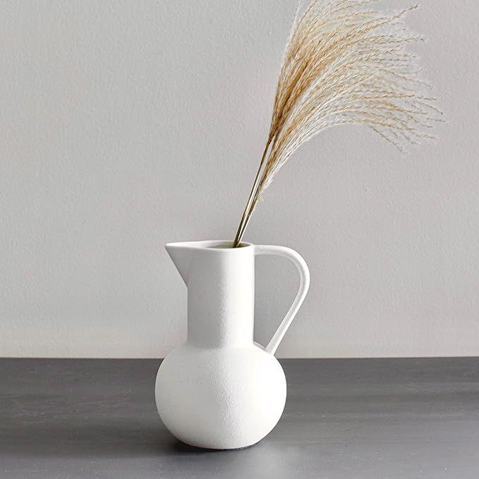 Carrot's Den - Minimalist Nordic Style Pitcher Vase, White Ceramic Vase Decor - Table Centerpiece... | Amazon (US)