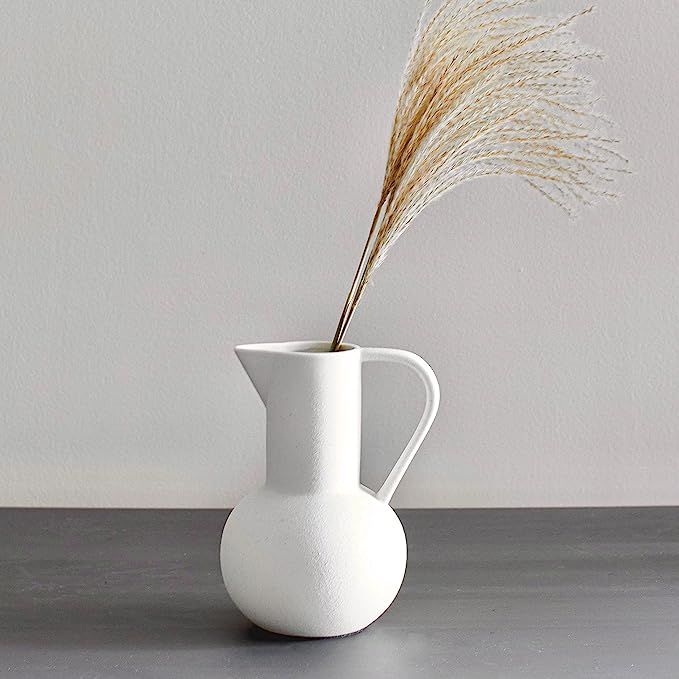 Carrot's Den - Minimalist Nordic Style Pitcher Vase, White Ceramic Vase Decor - Table Centerpiece... | Amazon (US)