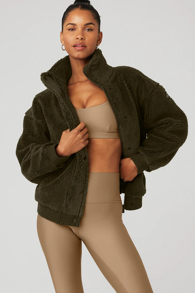 Sherpa Varsity Jacket - Dark Olive | Alo Yoga (US)