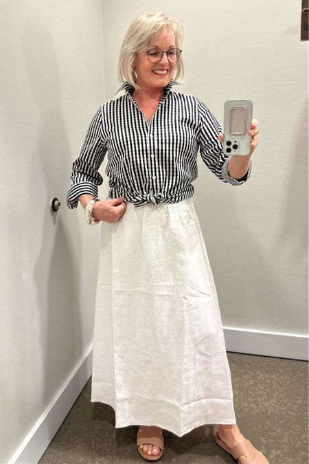 Chico’s blouse and linen skirt. Both are true to size.

#LTKStyleTip #LTKSeasonal #LTKOver40