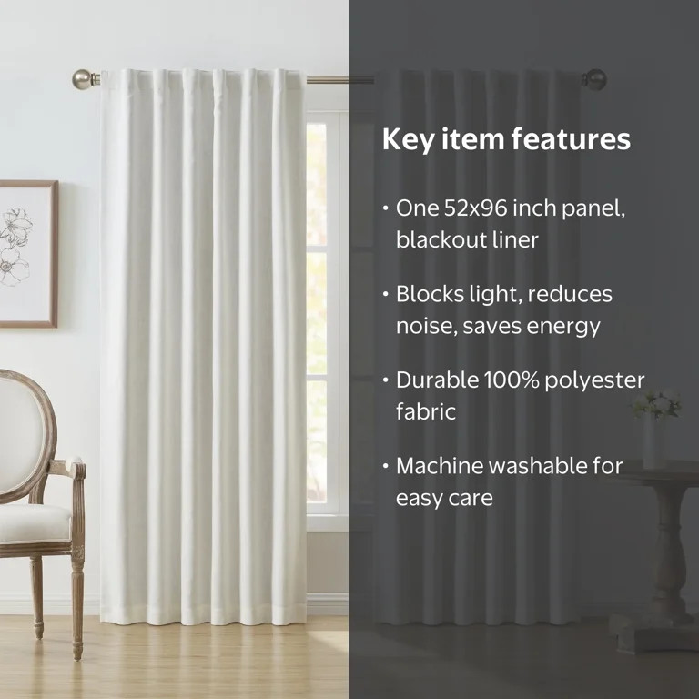My Texas House Solid Ivory Rod Pocket Back Tab Blackout Curtain Panel, 52" x 96" | Walmart (US)