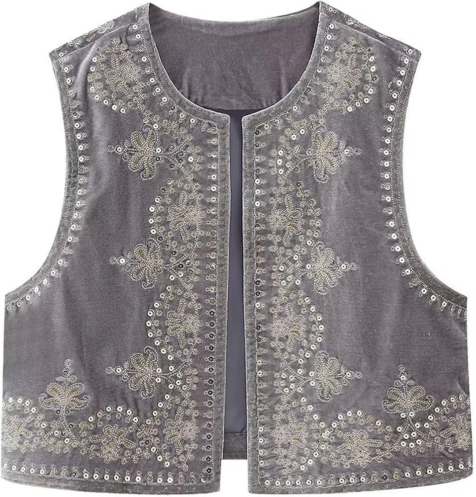 Embroidered Floral Vest for Women Y2K Sleeveless Open Front Crop Top Vintage Boho Crochet Vests C... | Amazon (US)