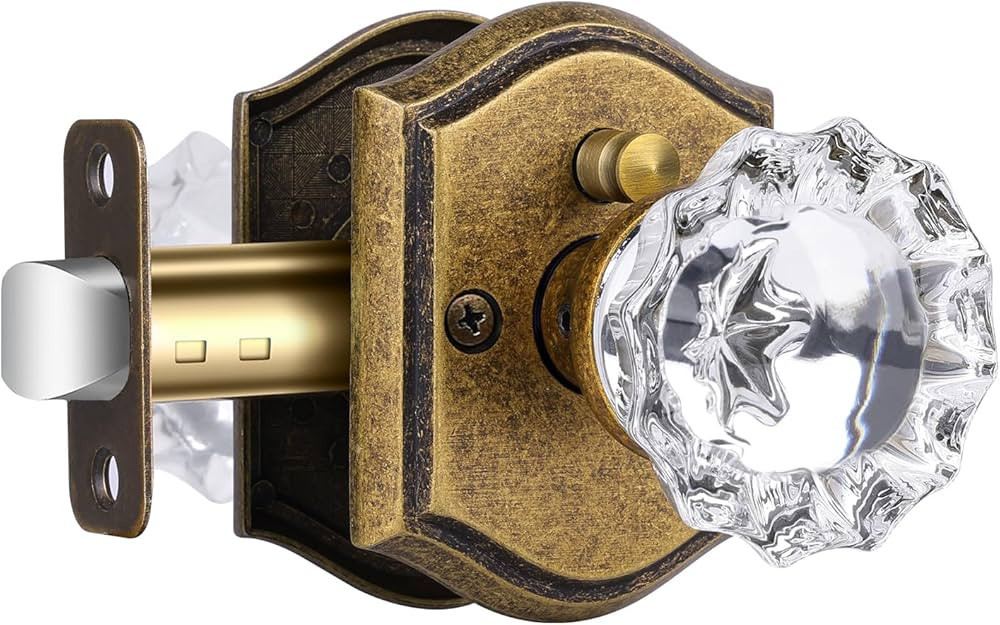 Glass Door Knobs Interior with Lock, Vintage Crystal Privacy Antique Brass Door Knobs for Bedroom... | Amazon (US)