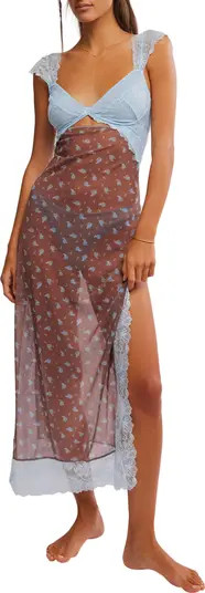 Free People Suddenly Fine Floral Print Cutout Lace Trim Nightgown | Nordstrom | Nordstrom