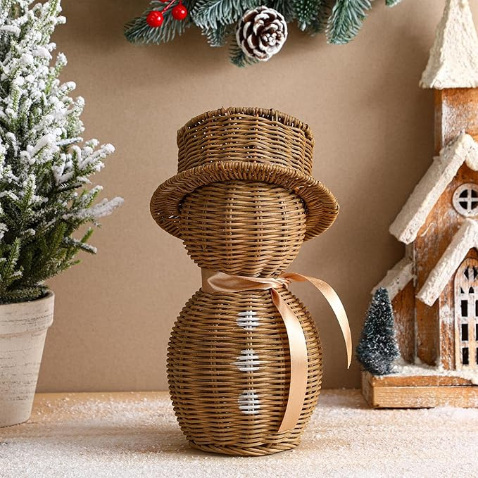 Rattan Snowman with Bow Christmas Decor 12" Table Snowman Christmas Decorations Winter Rustic Dec... | Amazon (US)