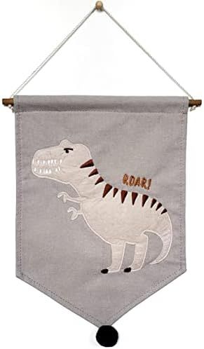 Bon et Beau T-Rex Embroidered Canvas Banner – Dinosaur Wall Decor for Boys Playroom, Bedroom an... | Amazon (US)