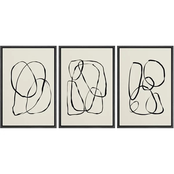 Duotone Geometric Spiral Ring Circle Collage - 3 Piece Floater Frame Graphic Art on Canvas | Wayfair North America