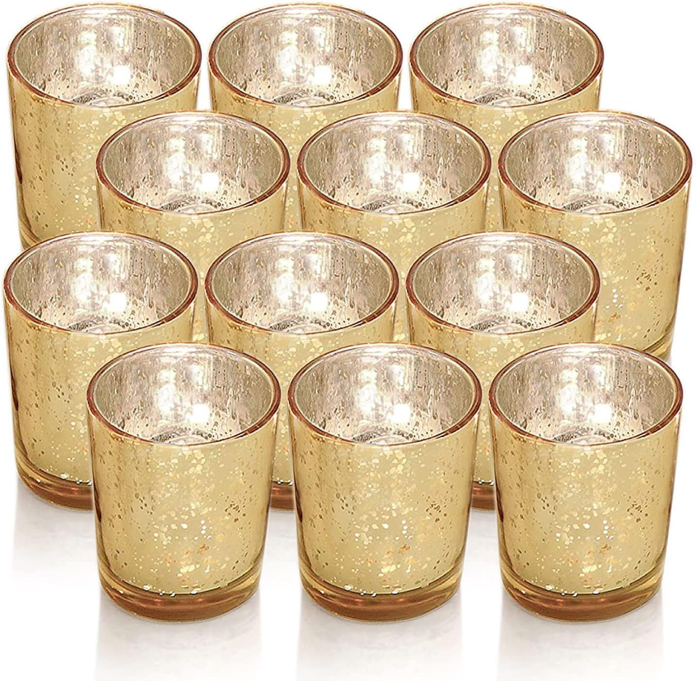 Gold Votive Candle Holders, Mercury Glass Tealight Candle Holder Set of 12, Perfect Centerpieces ... | Amazon (US)