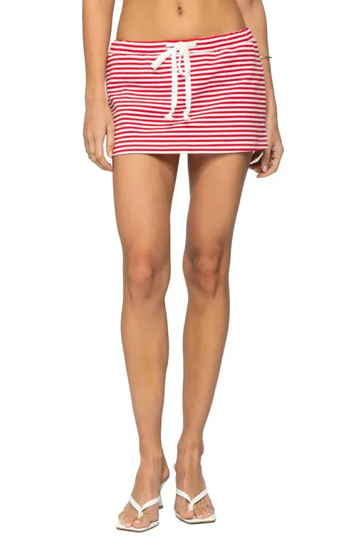 EDIKTED Psalms Stripe Mini Skort in Red at Nordstrom, Size Large | Nordstrom