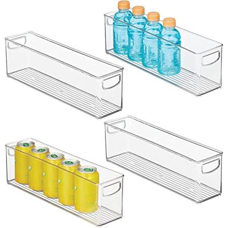 mDesign Slim Plastic Kitchen Storage Container Bins with Handles -Organization in Pantry, Cabinet... | Amazon (US)