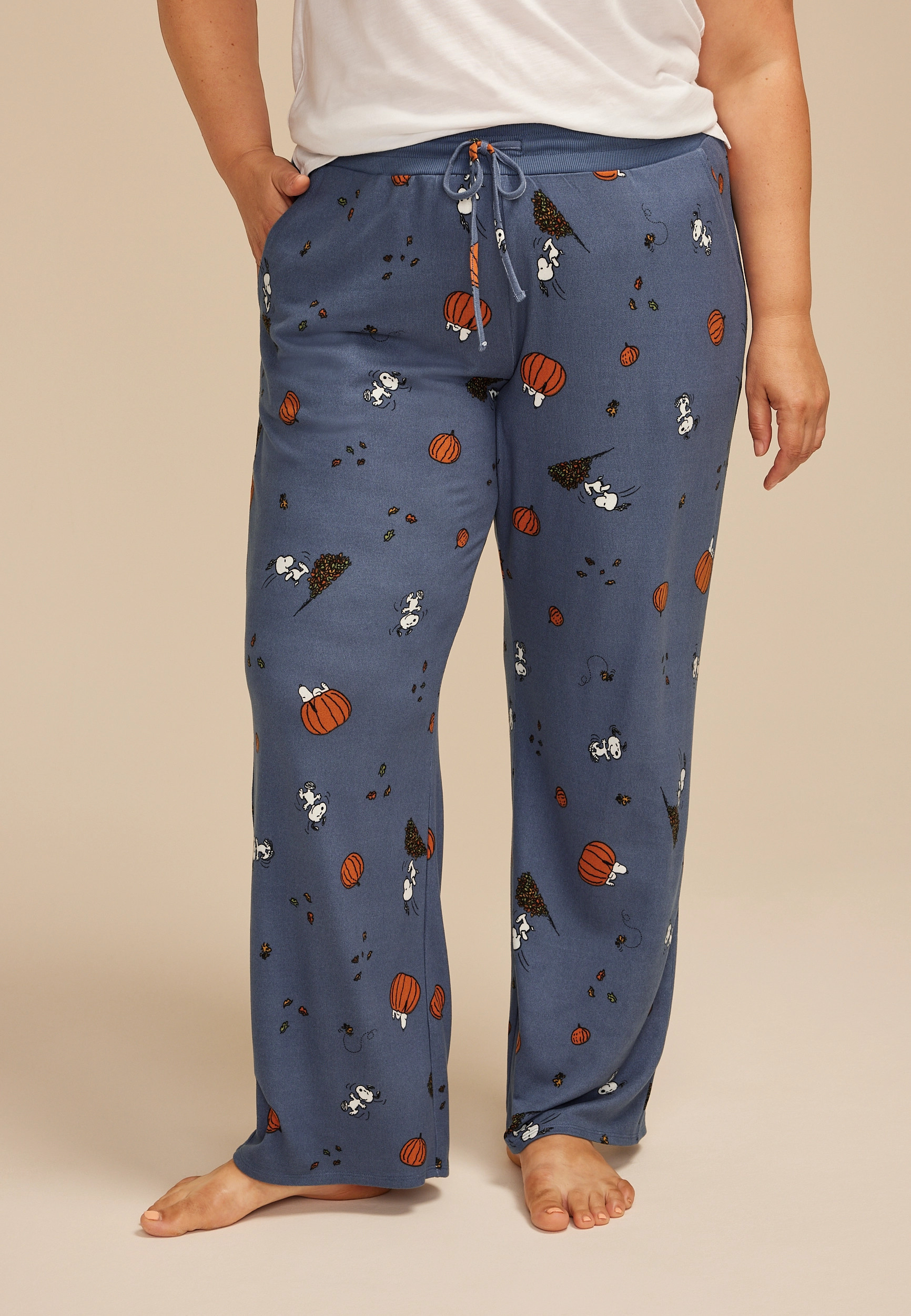 Maurices Plus Size Women's Snoopy Fall Wide Leg Pajama Pants Blue Size 3X | Maurices