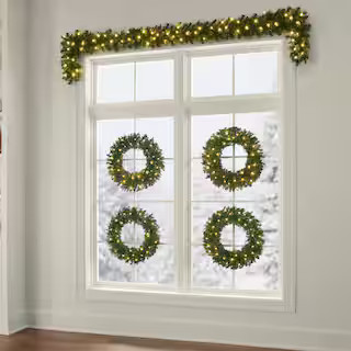 Home Accents Holiday 24 in. Wesley Long Needle Pine LED Pre-Lit Artificial Christmas Wreath (4 Pack) 23PG80016 | The Home Depot