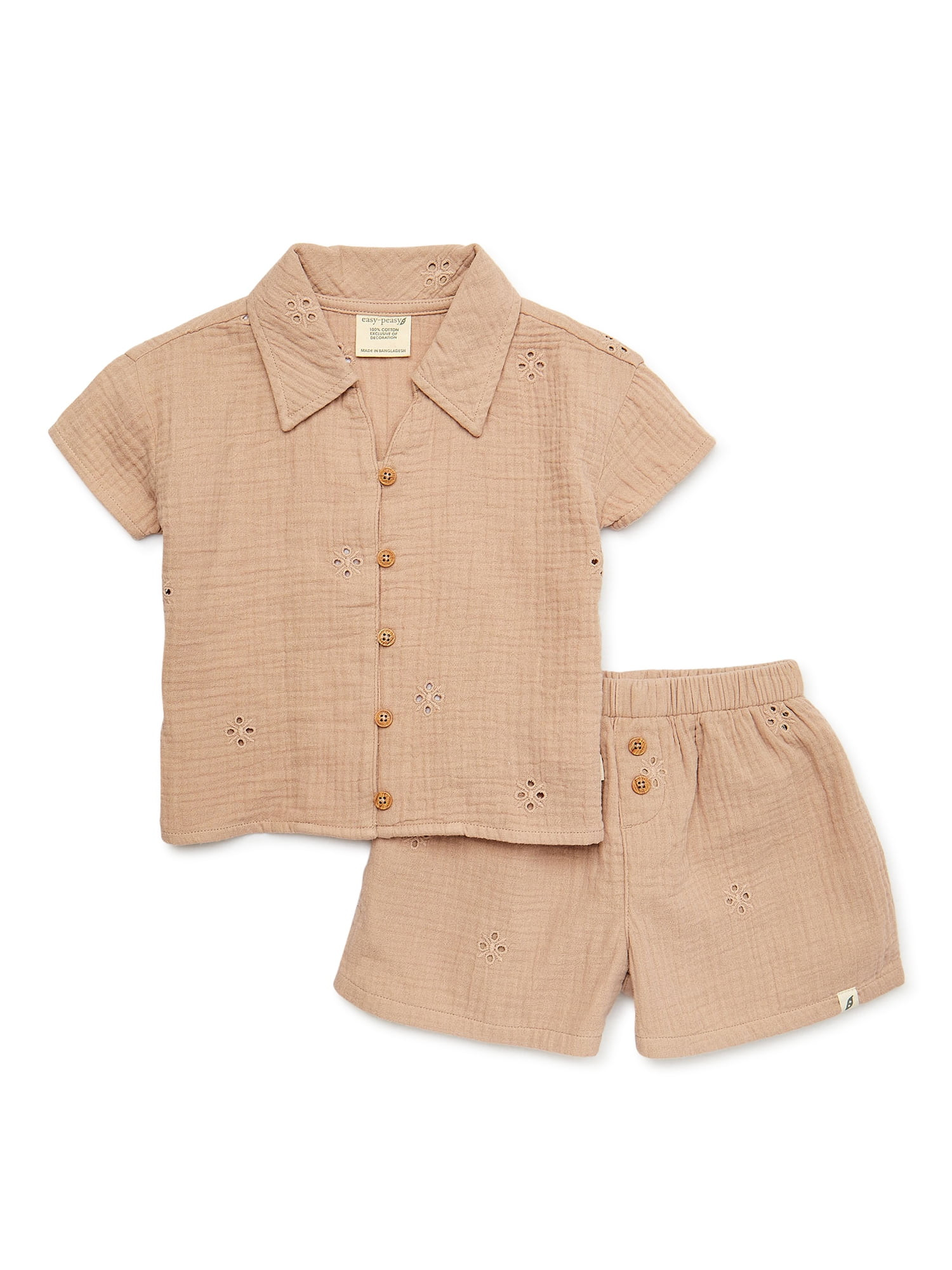 easy-peasy Toddler Girl Eyelet Cotton Shirt and Shorts Set, 2-Piece, Sizes 12M-5T | Walmart (US)