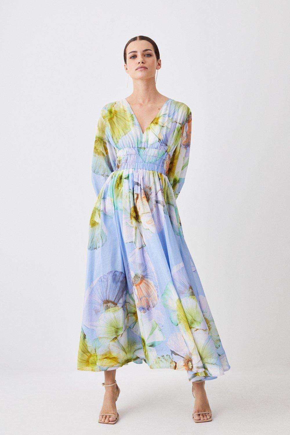 Petite Photographic Floral Silk Cotton Maxi Dress | Karen Millen US