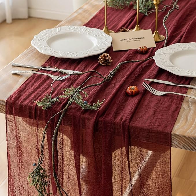 Burgundy Christmas Table Runner Decor Red Cheesecloth Gauze 120 Inch 10 FT Rustic Boho Cheese Clo... | Amazon (US)