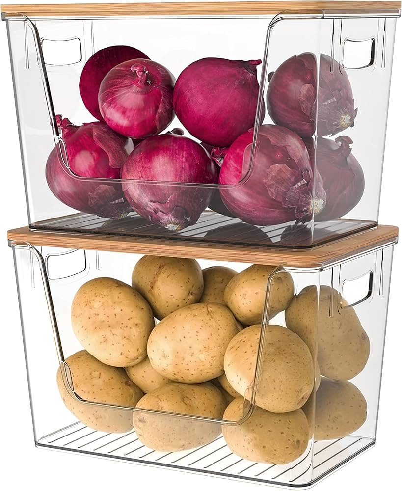 2 Set Potato and Onion Storage Bin, Stackable Clear Fruit and Vegetable Storage, Acrylic Pantry O... | Amazon (US)
