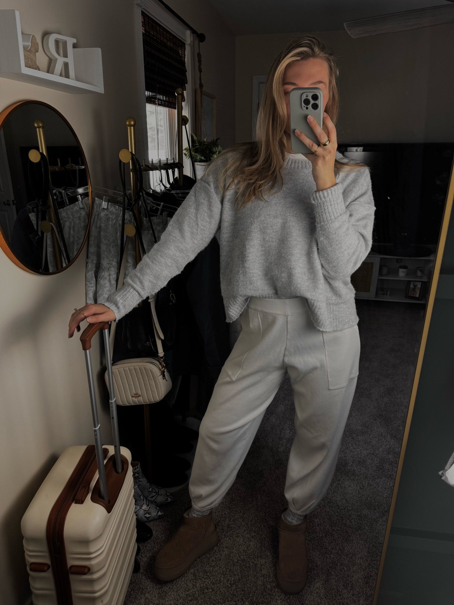 my best travel day outfit complete with layers, monochrome outfit, comfy casual outfit, platform uggs shoes, ultra mini ugg boots 

#LTKFindsUnder100 #LTKShoeCrush #LTKStyleTip