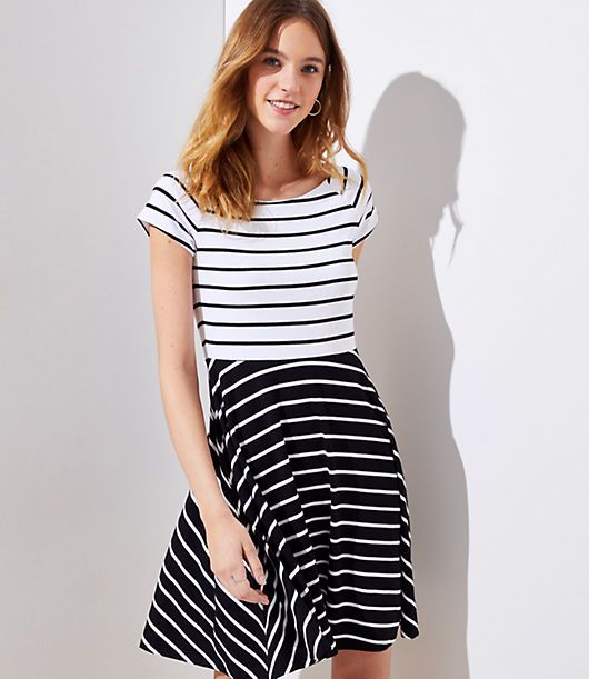 LOFT Mixed Stripe Flare Dress | LOFT