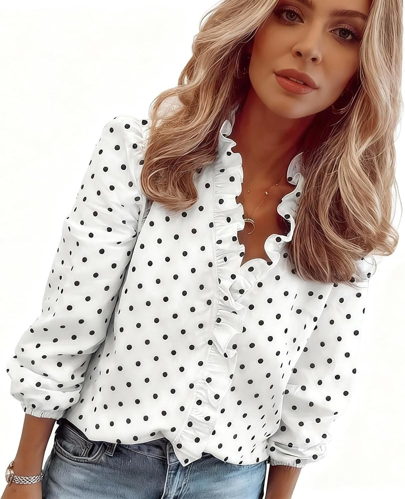 Womens Tops Dressy Casual Spring Boho Floral V Neck Long Sleeve Half Button Down Shirt Work Busin... | Amazon (US)