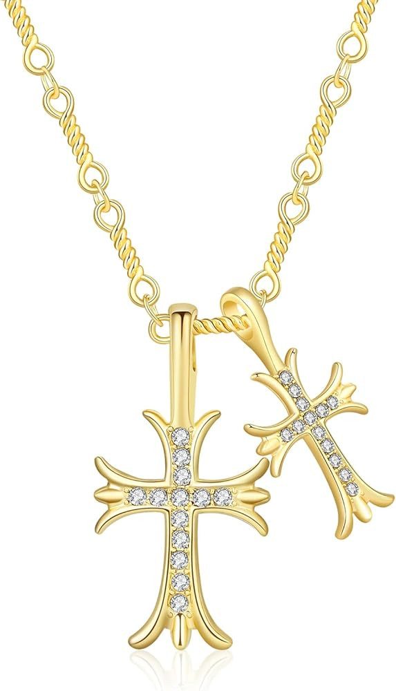 Cross Necklace full diamond 14K gold-plated Men Women Double Cross Necklace, perfect for high-end... | Amazon (US)