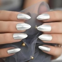 Glue On Press Nails - Medium-Long Stiletto Silver Matte Metallic | Etsy (US)