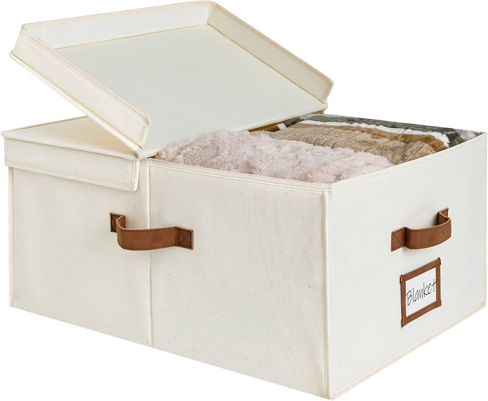 StorageWorks 55L Storage Bin, Decorative Closet Storage Box with Double-Open Lid, Divider Board a... | Amazon (US)