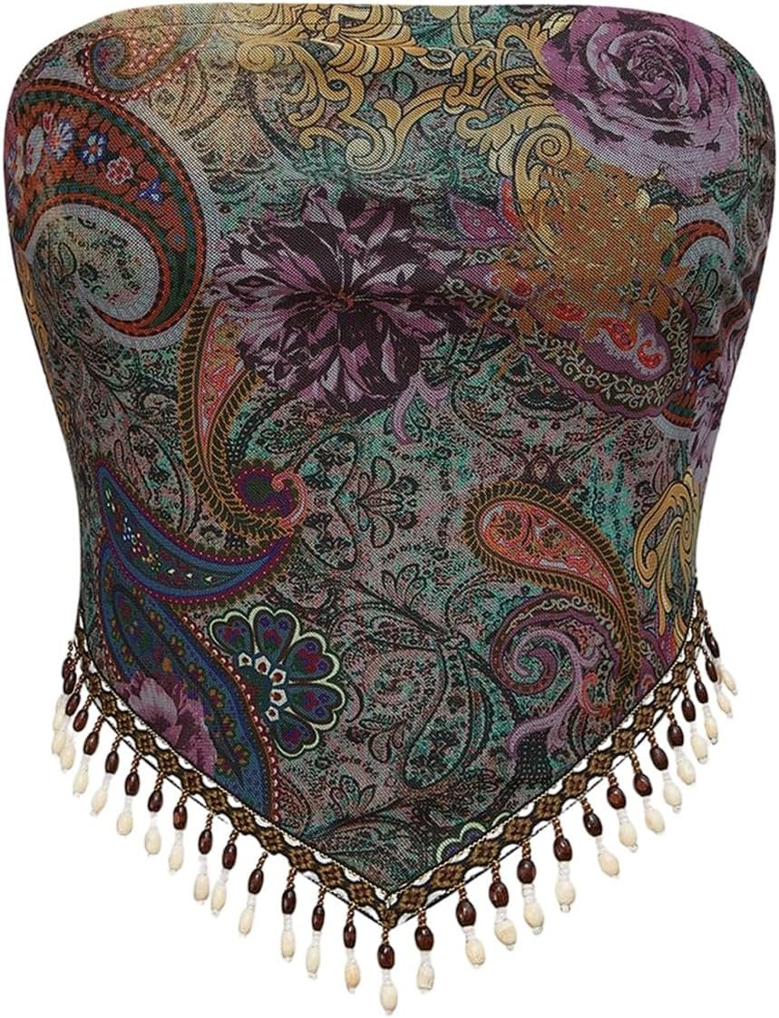 BEAUDRM Women's Boho Western Bandana Top Fringe Festival Tops 2000s Clothes | Amazon (US)