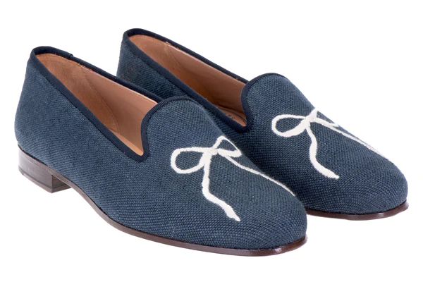 Carly A. Riordan Bow Slipper in Navy | Over The Moon