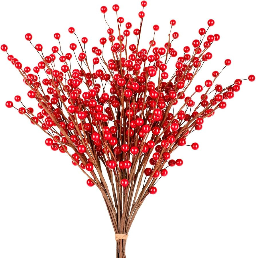 Whaline Christmas Red Berry Twig Stem, 12 Pack Artificial Burgundy Berry Picks for Christmas Tree... | Amazon (US)