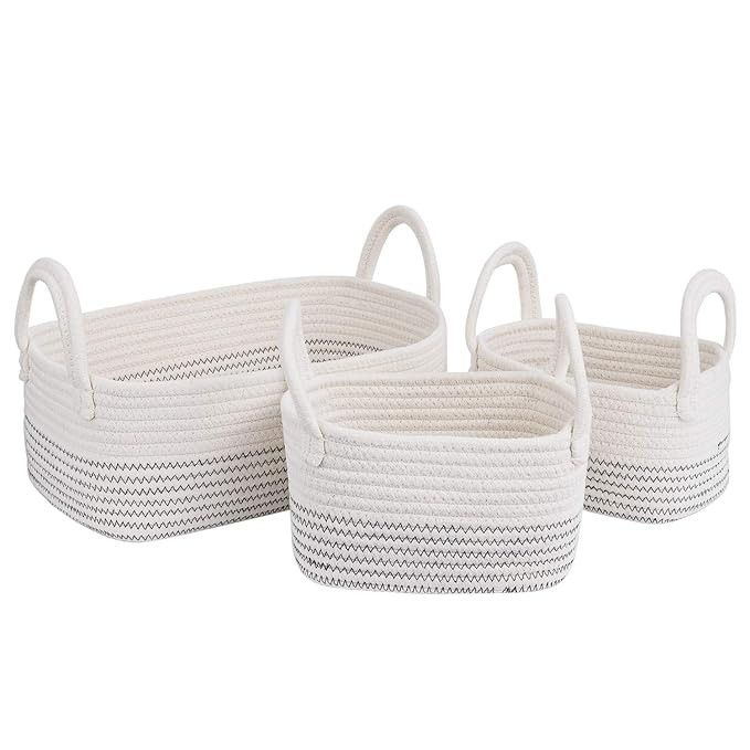 Cotton Rope Storage Baskets Storage Bins Organizer Decorative Woven Basket With Handles for Nurse... | Amazon (US)