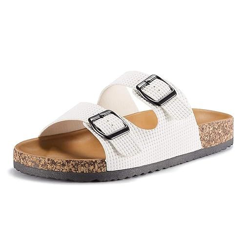 Fitclusion Women Cork Slide Sandals Casual Flat Slippers Strap Buckle with Footbed Comfortable | Amazon (US)