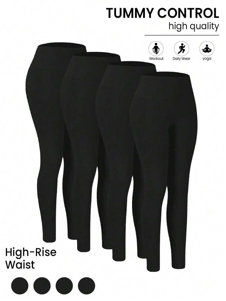 4 Pairs Women's High Waistband Leggings - Plush Feel, Ultimate Elasticity, Essential Solid Tones | All-Weather Stylish Basics | SHEIN
